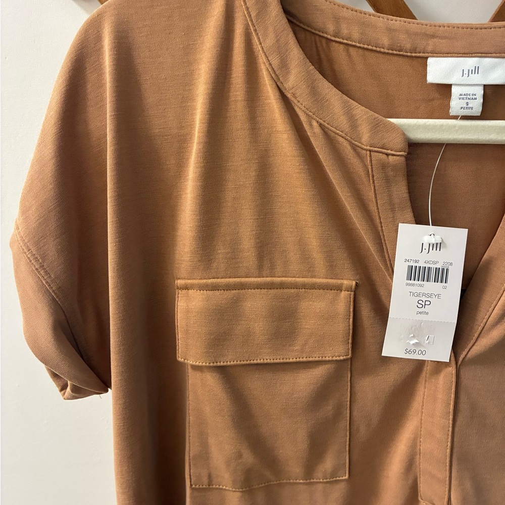 J. Jill Brown Short Sleeve Blouse Small Petite NWT - Picture 3 of 4